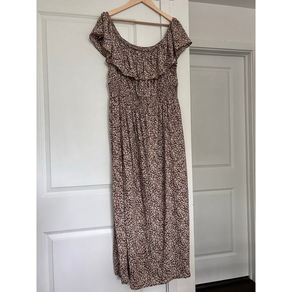 Old Navy Off The Shoulder Maxi Dress Women's 2x Brown Ruffle Prairie Western - Picture 2 of 8